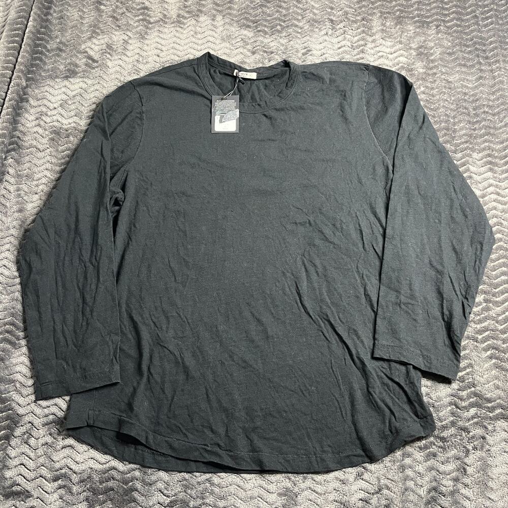Buck Mason Mens Black Slub Curved Hem Long Sleeve Crew Neck size XL NWT